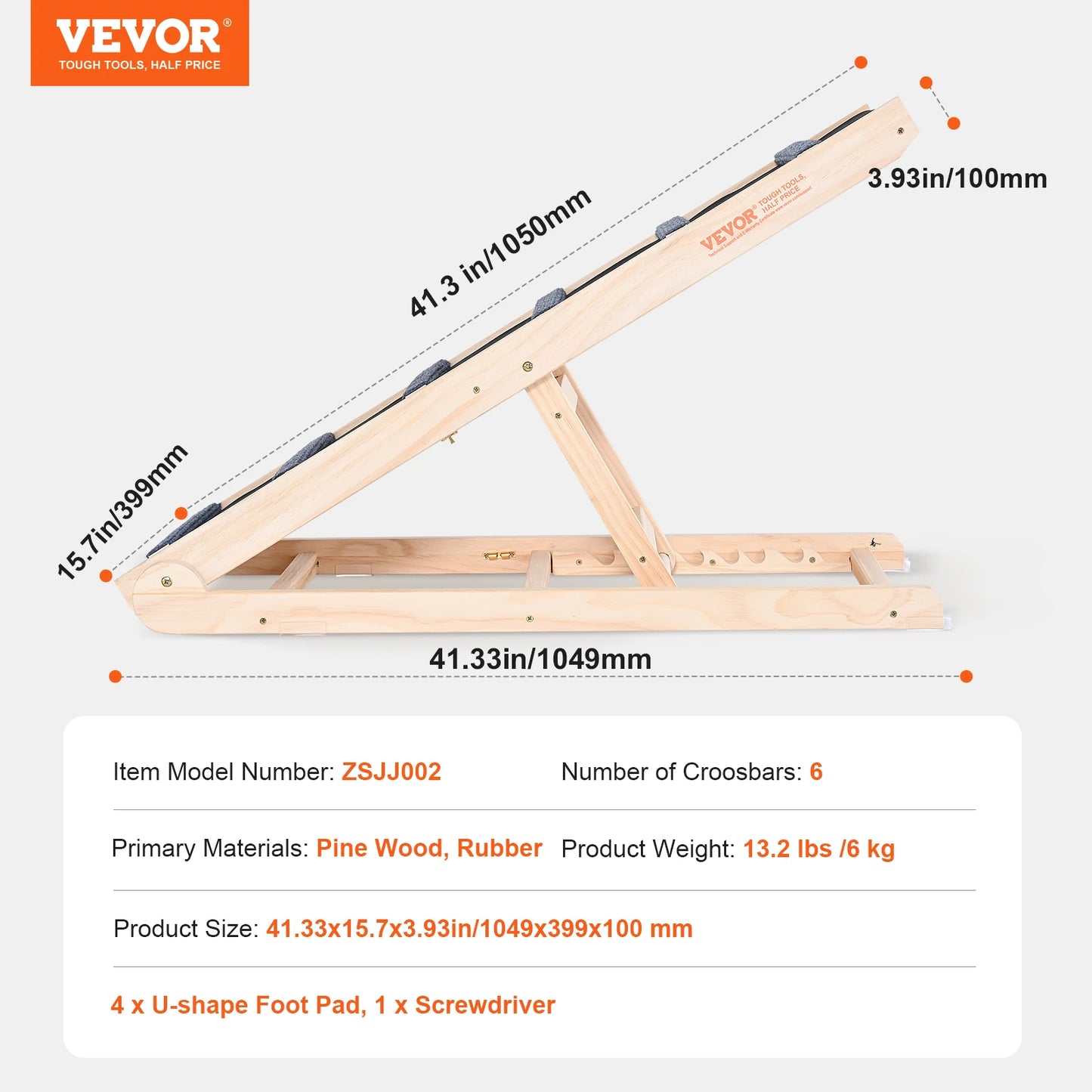 VEVOR Hundetreppe – Klappbare, rutschfeste Rampe aus Holz