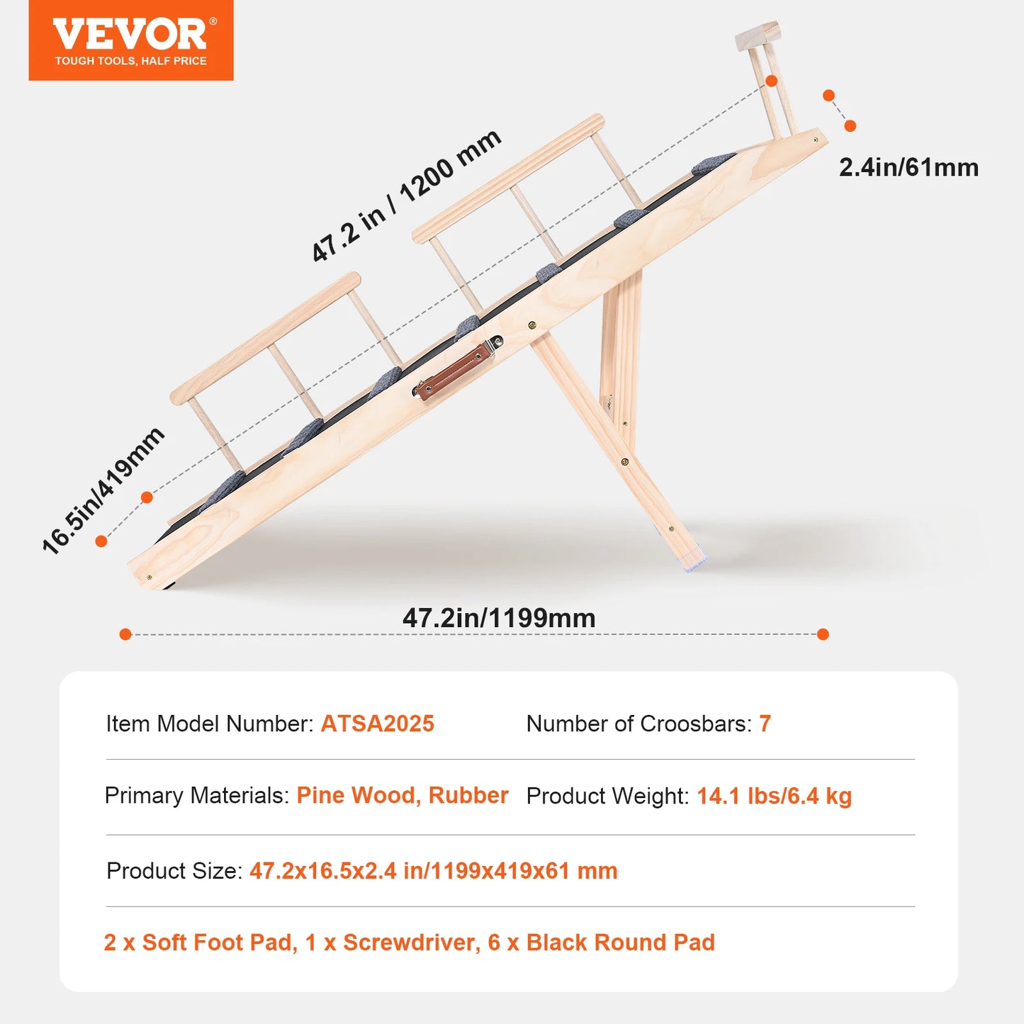 VEVOR Hundetreppe – Klappbare, rutschfeste Rampe aus Holz