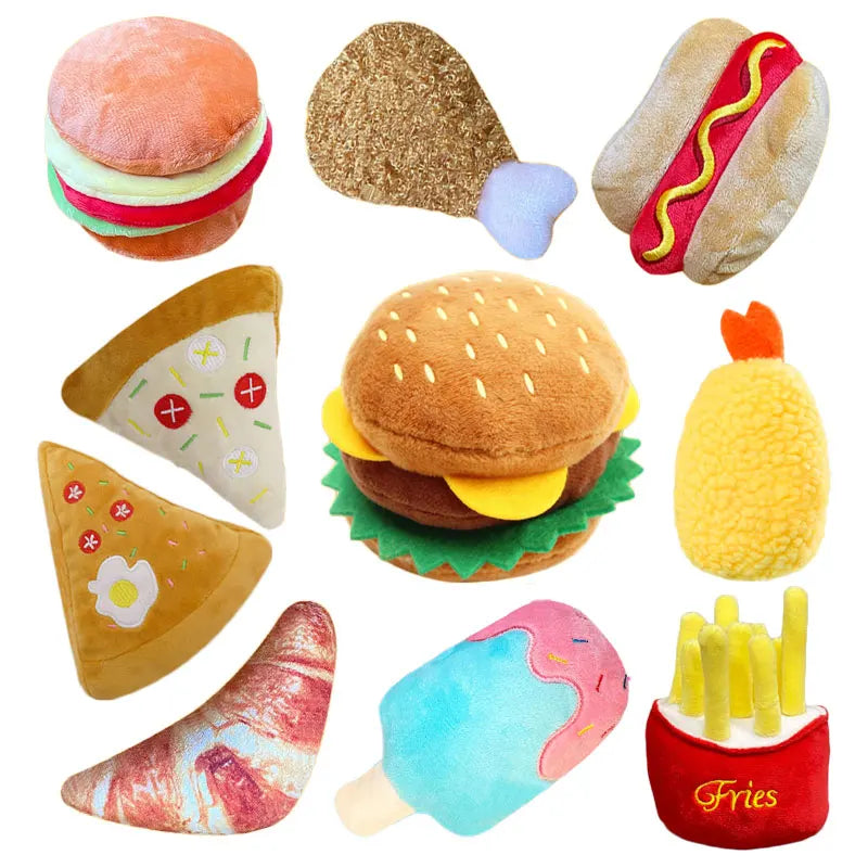 Plush Dog Toy - Squeaky Chew Toy in Ice Cream and French Fries Design